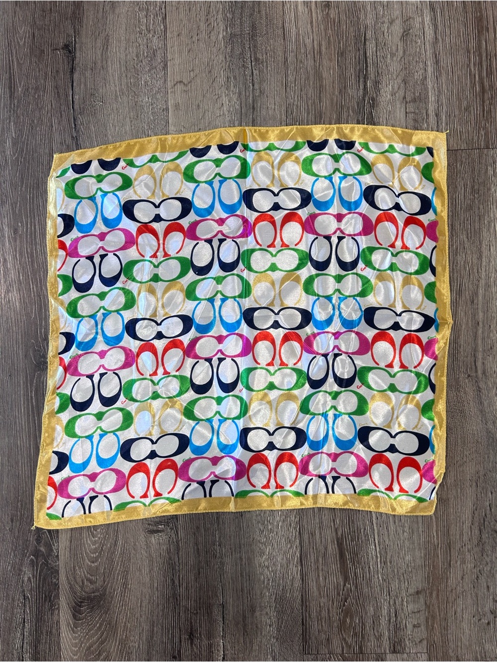 Coach Multicolor Sunglasses Motif Square Scarf with Yellow Trim